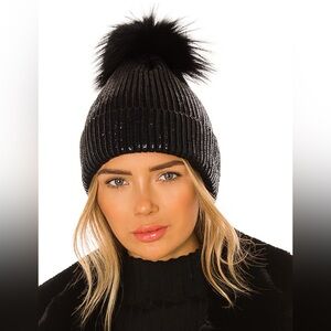 Adrienne Landau Metallic Pom Hat - Jet Black. Like New